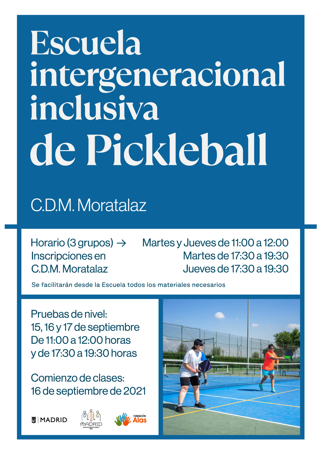Madrid pone en marcha la primera escuela intergeneracional e inclusiva de pickleball en Moratalaz